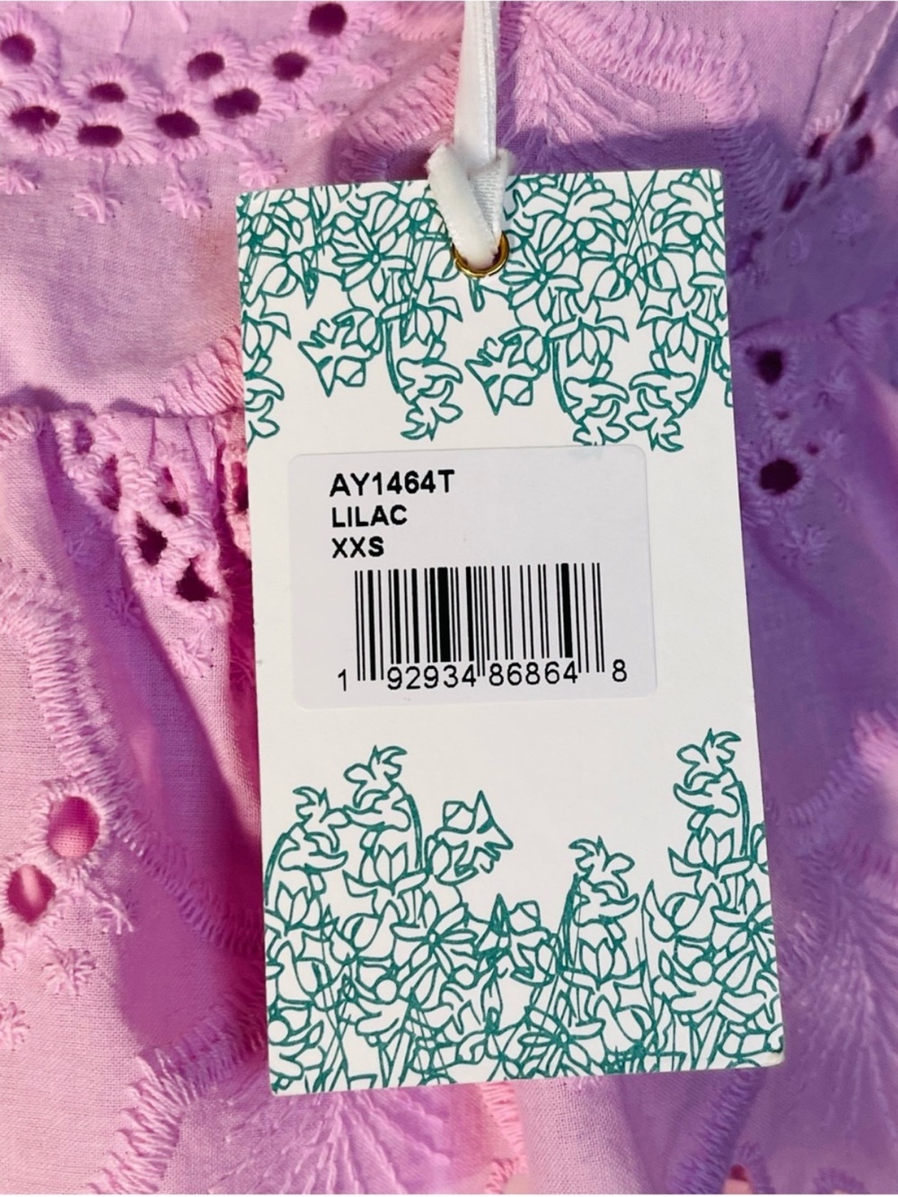 Hyacinth House NWT Lilac Eyelet Calla Top Size XXS Tuckernuck Tie Strap Tank - Picture 5 of 6